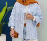 تصویر  مانتو زنانه مدل جیب صلیبی - تترون راه راه