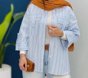 تصویر  مانتو زنانه مدل جیب صلیبی - تترون راه راه