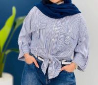 تصویر  مانتو زنانه مدل جیب صلیبی - تترون راه راه